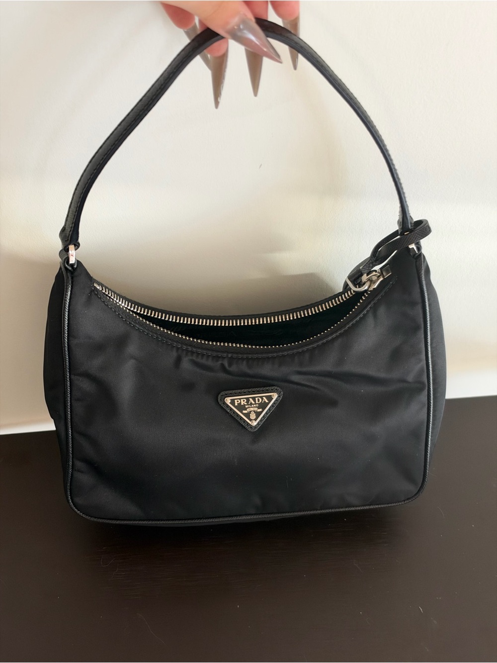 Prada Black Nylon Shoulder Bag with Silver Hardware
